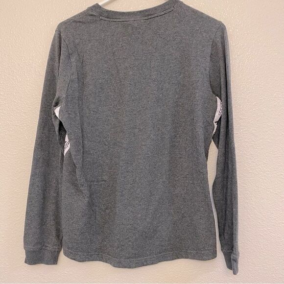 Adidas woman’s cropped long sleeve stripe logo gray crew neck top-M - Picture 3 of 5